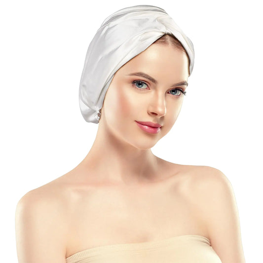 Silk Bonnet for Sleeping 22 Momme Grade-6A 100% Pure Mulberry Silk Bonnet for Hair Care Maintaining Hairstyles Overnight Elastic and twist knot design Hair Bonnet for Sleeping (1PC Ivory)